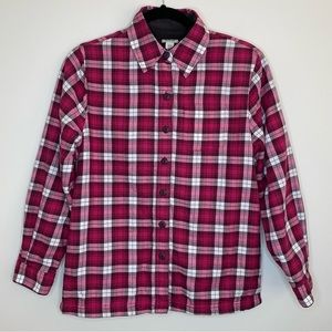 L.L.Bean Plaid Button Down Long Sleeve XXSP Pink/White Flannel Gray Fleece-Lined